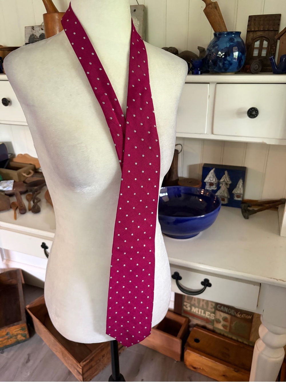Lands’ End Magenta Polka Dot Silk Tie